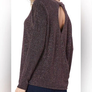 PAIGE Celeste Open Back Lurex Striped Metallic Weave Long Sleeve Shirt